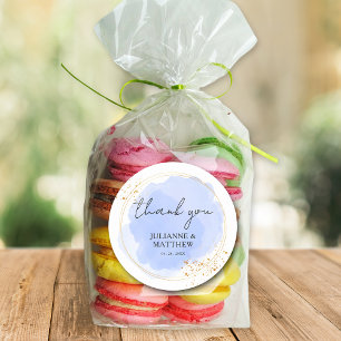 Sticker Rond Aquarelle moderne Dusty Merci bleu Mariage