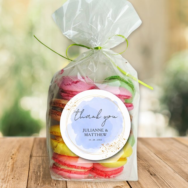 Sticker Rond Aquarelle moderne Dusty Merci bleu Mariage (Créateur téléchargé)