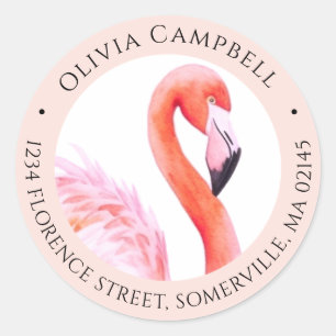 Sticker Rond Aquarelle moderne Flamant rose rose Adresse de ret