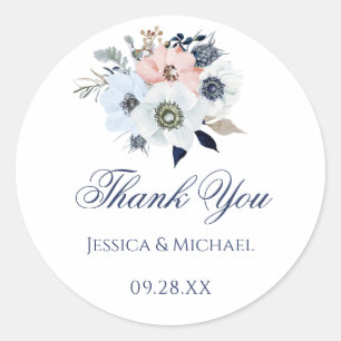 Sticker Rond Aquarelle Moderne Fleur d'anémone Merci Mariage
