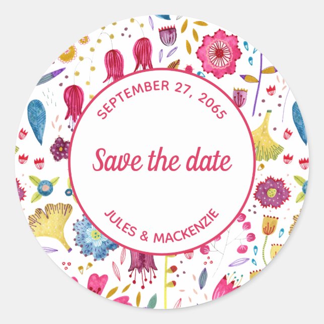 Sticker Rond Aquarelle moderne Floral rose violet (Devant)