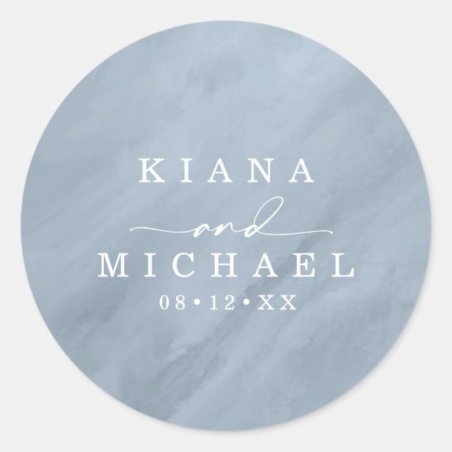 Sticker Rond Aquarelle moderne Mariage Dusty Blue ID816 (Devant)