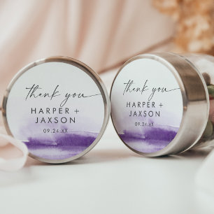 Sticker Rond Aquarelle moderne Merci violet Faveur de mariage