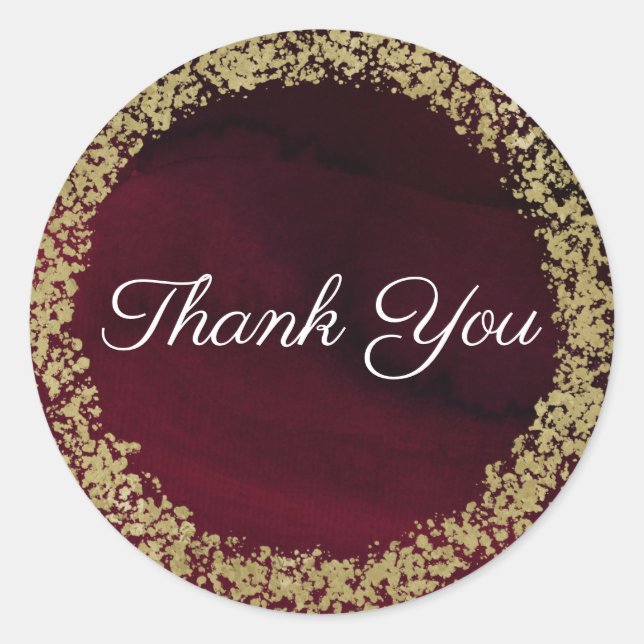 Sticker Rond Aquarelle moderne Moody Maroon & Gold Mariage (Devant)