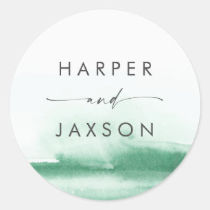 Sticker Rond Aquarelle moderne Phoques Mariages verts