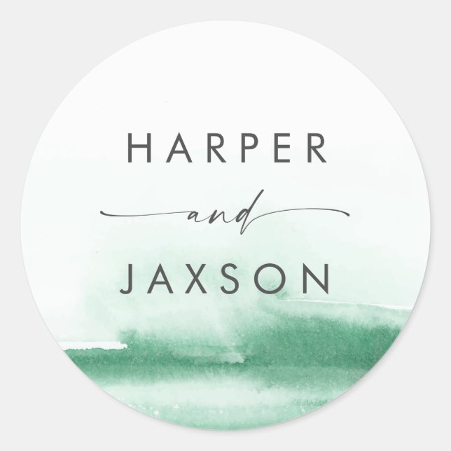 Sticker Rond Aquarelle moderne | Phoques Mariages verts (Devant)