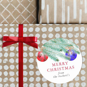 Sticker Rond Aquarelle moderne Pine Boughs Festif Noël