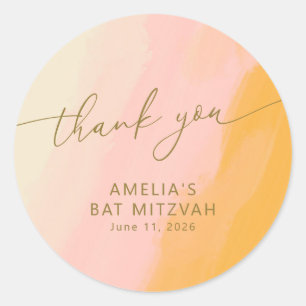 Sticker Rond Aquarelle moderne rose jaune Bat mitzvah personnal