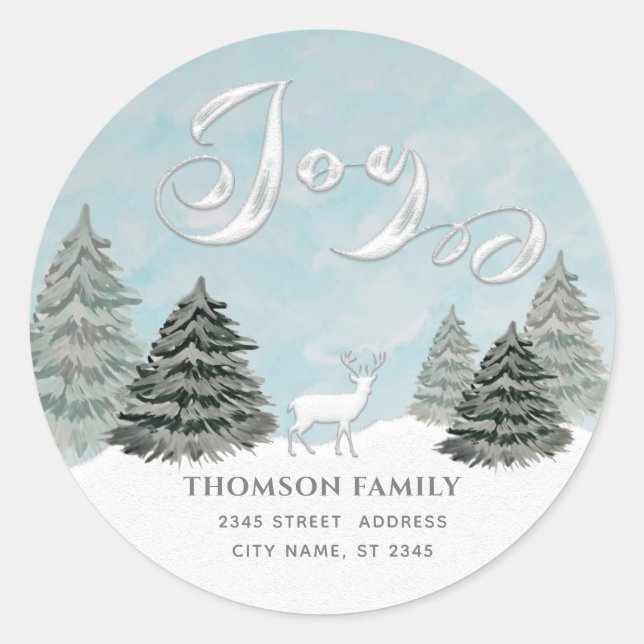 Sticker Rond Aquarelle moderne Scène hivernale Joy Holiday Clas (Devant)