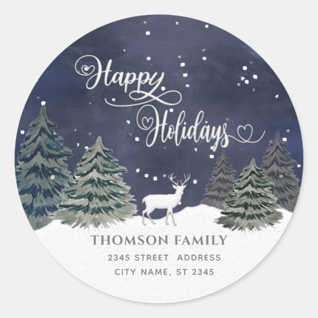 Sticker Rond Aquarelle moderne Scène hivernale Joyeuses vacance (Devant)