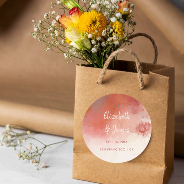 Sticker Rond Aquarelle moderne Terracotta Desert Boho Mariage (Créateur téléchargé)