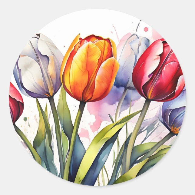 Sticker Rond Aquarelle moderne Tulip Bold (Devant)