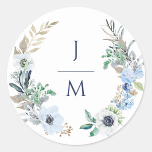 Sticker Rond Aquarelle Monogramme Floral Mariage