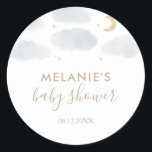 Sticker Rond Aquarelle Moon Stars Baby shower<br><div class="desc">Ajoutez une touche de finition à votre baby shower avec ces autocollants personnalisés,  avec nuages d'aquarelle,  lune et étoiles.</div>