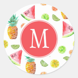 Sticker Rond Aquarelle Motif de fruits en conserve