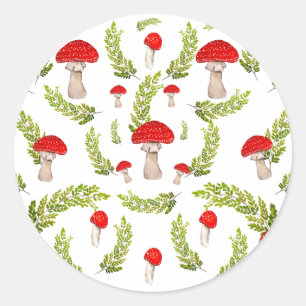 Sticker Rond Aquarelle motif de l'agarique de la mouche et dess