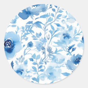 Sticker Rond Aquarelle Motif Fleurs bleu doux