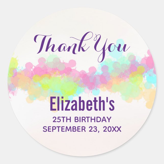 Sticker Rond Aquarelle multicolore Splash Merci classique (Devant)