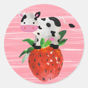 Sticker Rond Aquarelle mûre de la vache à fraise