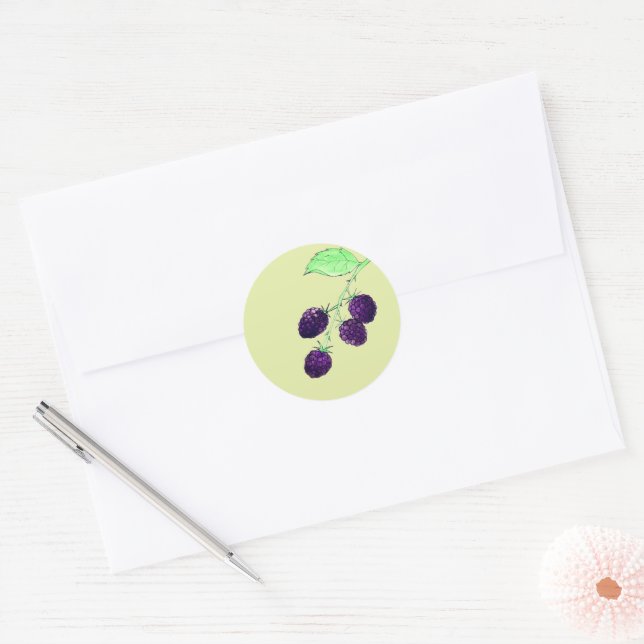 Sticker Rond Aquarelle Mûre Violette Botanique (Enveloppe)
