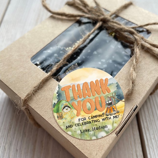 Sticker Rond Aquarelle Nature mignonne Camping Chien Merci (Créateur téléchargé)