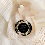 Sticker Rond Aquarelle neutre or floral et noir | MARIAGE<br><div class="desc">Ces élégants autocollants de mariage sont dotés d'un cadre circulaire géométrique en faux or entouré de fleurs vertes et aquarelles neutres, de couleurs neutres comme la pêche au beige, le rose poussiéreux, et de vert doux avec des accents d'or et des feuilles. Un superbe look boho floral sur un arrière...</div>
