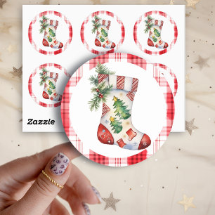 Sticker Rond Aquarelle Noël empilé avec plaid