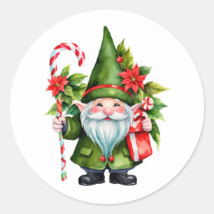 Sticker Rond Aquarelle Noël Gnome avec Sucre de canne