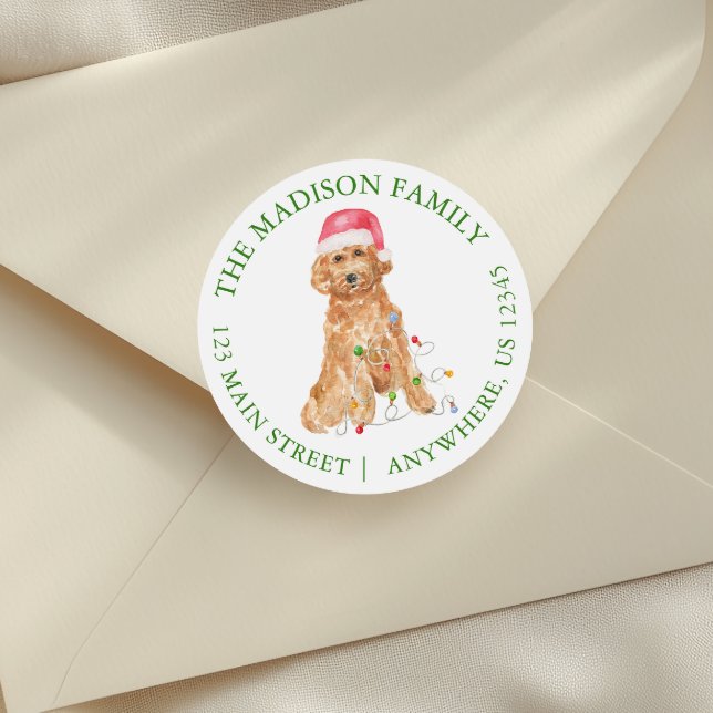 Sticker Rond Aquarelle Noël Père Noël Chien Retour Adresse (Créateur téléchargé)