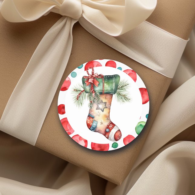 Sticker Rond Aquarelle Noël Stocker avec Pois (Créateur téléchargé)