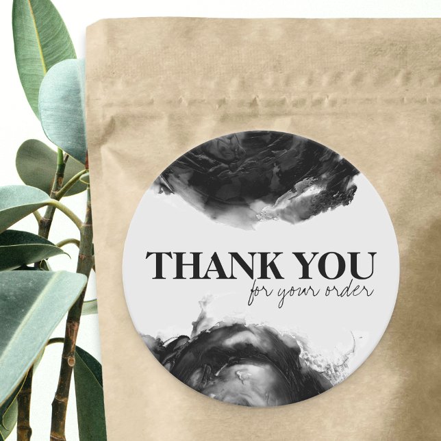 Sticker Rond Aquarelle noire Merci Abstrait pour petites entrep (Créateur téléchargé)