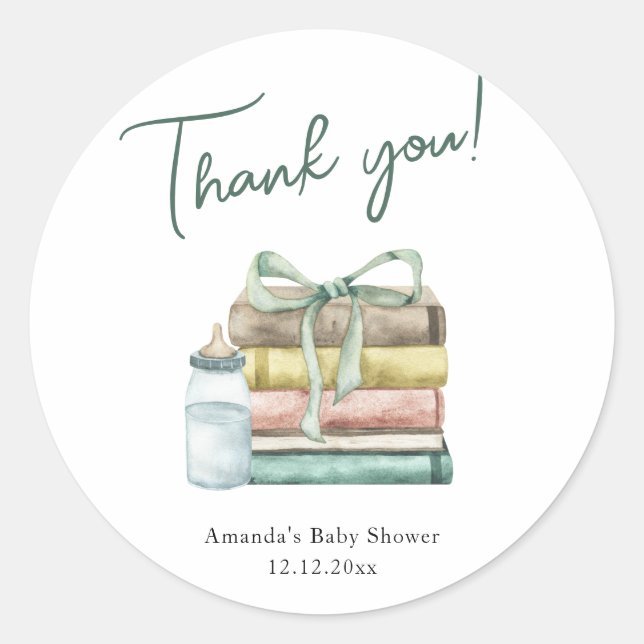 Sticker Rond Aquarelle Nouveau Baby shower de chapitre Merci (Devant)