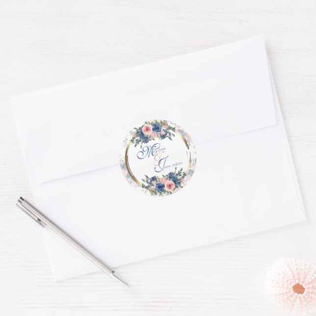 Sticker Rond Aquarelle Nuit et Blush Mariage (Enveloppe)
