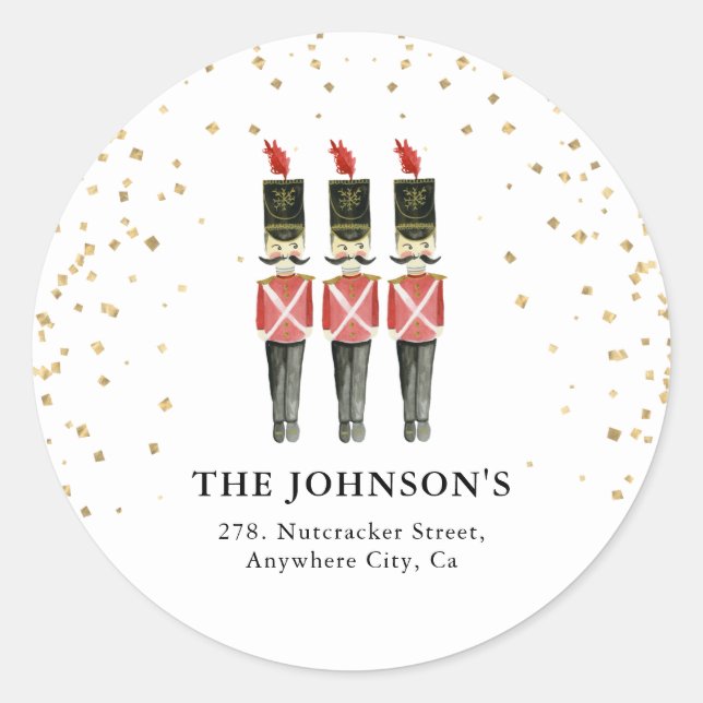 Sticker Rond Aquarelle Nutcrak Noël Adresse de retour (Devant)