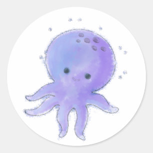 Sticker Rond Aquarelle octopique violette claire