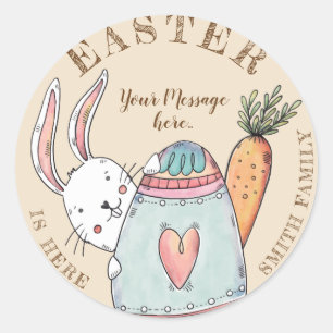 Sticker Rond Aquarelle Oeuf de Pâques et lapin de Pâques