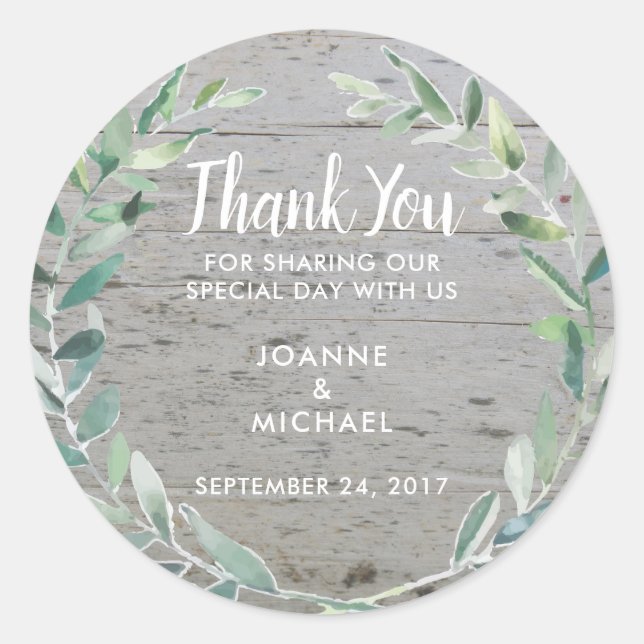 Sticker Rond Aquarelle olive feuille Mariage Merci Favoriser (Devant)