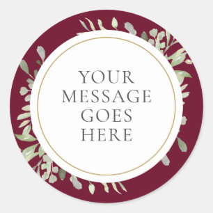 Sticker Rond Aquarelle or Bourgogne Mariage vert