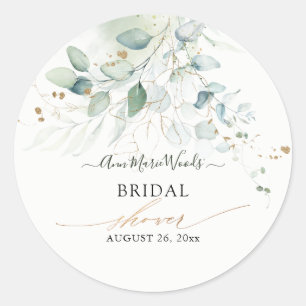 Sticker Rond Aquarelle or Faux Eucalyptus Fête des mariées Invi