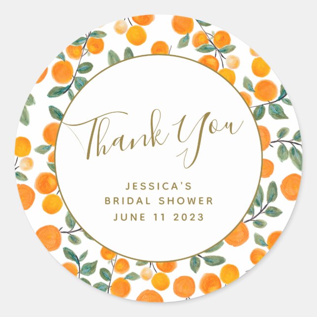 Sticker Rond Aquarelle Orange Citrus Fête des mariées personnal (Devant)