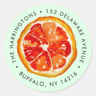 Sticker Rond Aquarelle Orange Citrus tracée à la main Adresse d