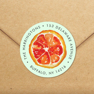 Sticker Rond Aquarelle Orange Citrus tracée à la main Adresse d