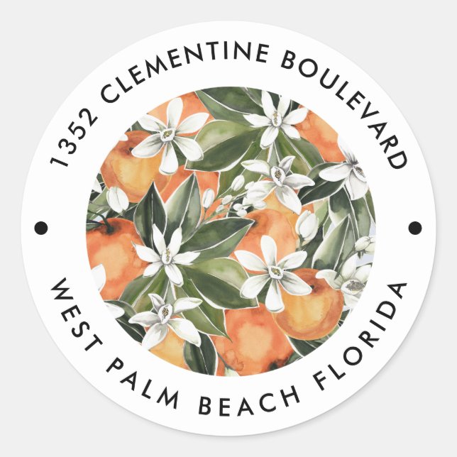 Sticker Rond Aquarelle Orange Clementine Adresse de retour (Devant)