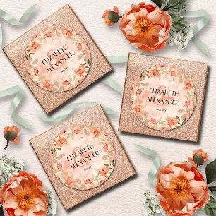 Sticker Rond Aquarelle Orange Floral Mariage
