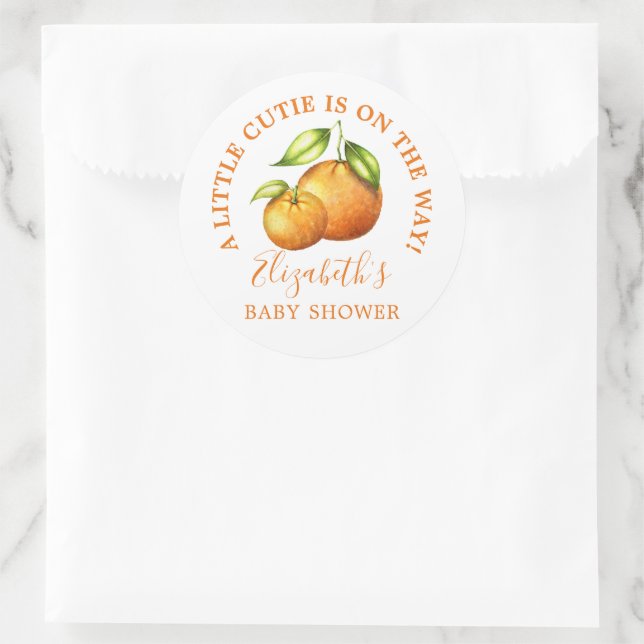 Sticker Rond Aquarelle Oranges Un Petit Baby shower Cutie (Sac)