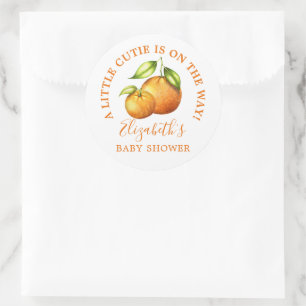 Sticker Rond Aquarelle Oranges Un Petit Baby shower Cutie