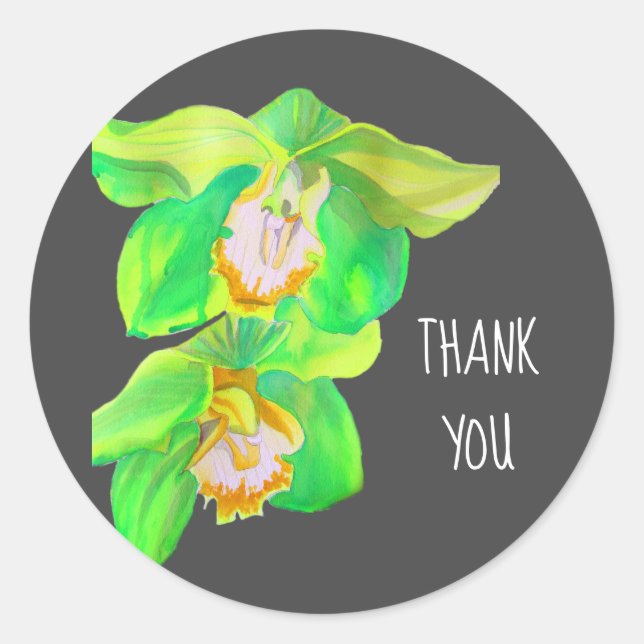 Sticker Rond Aquarelle orchidée fleur merci pop art (Devant)