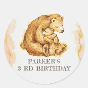 Sticker Rond Aquarelle Ours Anniversaire Personnalisé