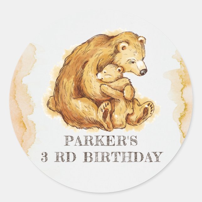 Sticker Rond Aquarelle Ours Anniversaire Personnalisé (Devant)