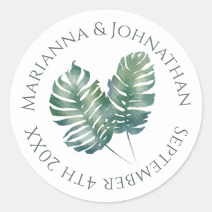Sticker Rond Aquarelle Palmes et Mariage d'ardoise